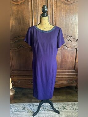 Talbots Purple Beaded Neckline Midi Dress